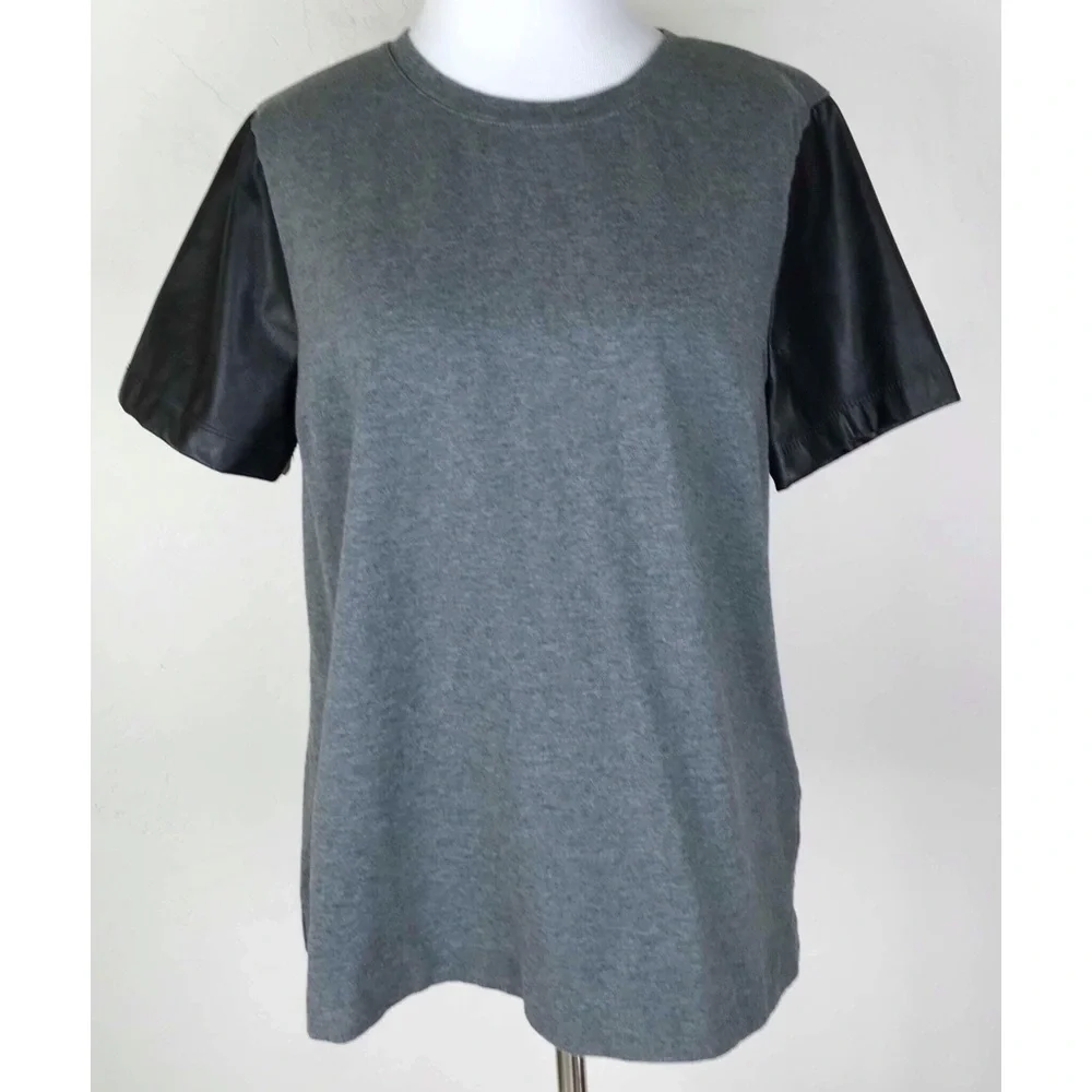 J.Crew Factory Faux Leather Sleeve Top
